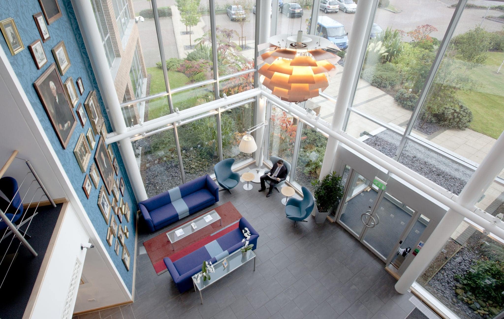 Glazed atrium and staircase at the Michelmores headquarters in Exeter